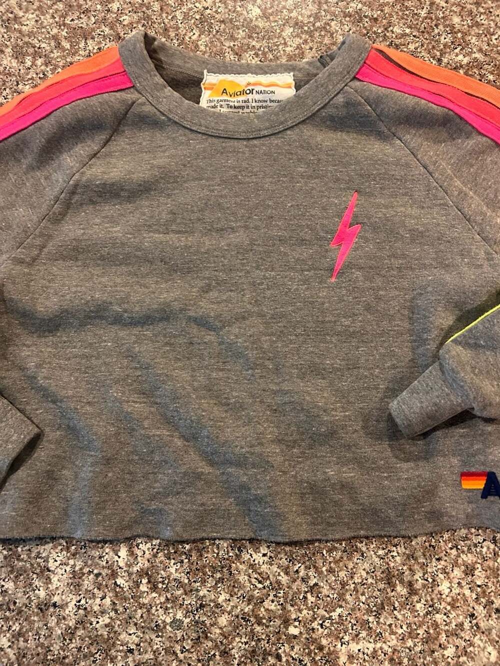 Aviator Nation Bolt Cropped Classic Crewneck Sweatshirt Size S Gray